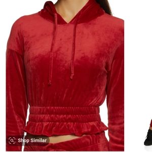 A Steal -Cropped Smocked Super Soft Velour Velvety Hoodie Large Spring fashion
